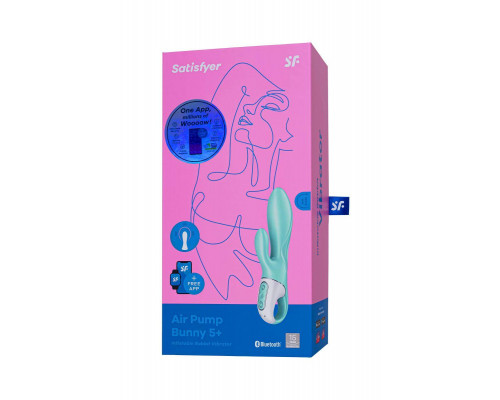 Вибратор с расширением Satisfyer Air Pump Bunny 5+ Connect App, силикон, мятный, 10 см