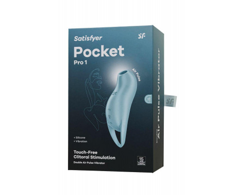 Вакуум-волновой стимулятор клитора с вибрацией Satisfyer Pocket Pro 1, силикон, голубой, 13,9 см