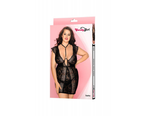 Нижнее платье и стринги Candy Girl Sasha, кружево, черный, 2XL