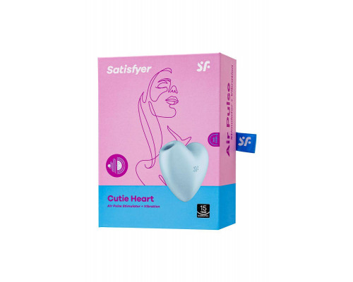 Вакуумно-волновой стимулятор клитора с вибрацией Satisfyer Cutie Heart, силикон, голубой, 7,7 см