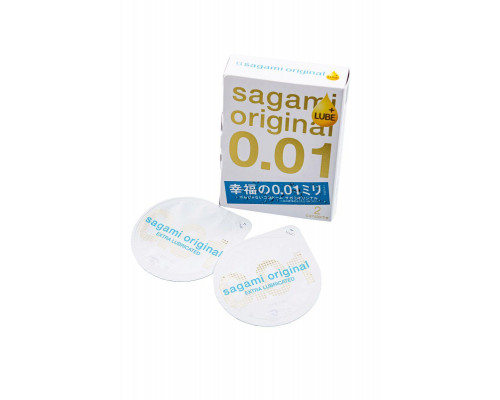 Презервативы Sagami, original 0.01, полиуретан, EXTRA LUB, 2 шт.