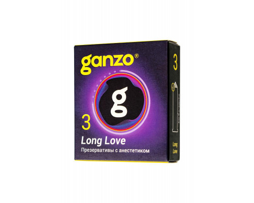Презервативы Ganzo, long love, латекс, анестезирующий, 18 см, 5,2 см, 3 шт.