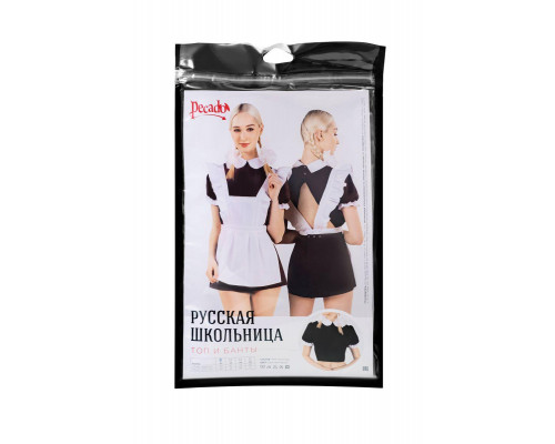 Верхняя часть костюма «Русская школьница», Pecado BDSM, топ, банты, коричнево-белый, 40