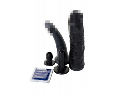 Страпон LoveToy с поясом Harness с 2 насадками, PVC, чёрный, 20 см