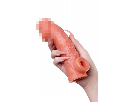 Насадка реалистичная KOKOS COCK SLEEVE 001-M с дополнительной стимуляцией, TPE, телесная, 15.6 см