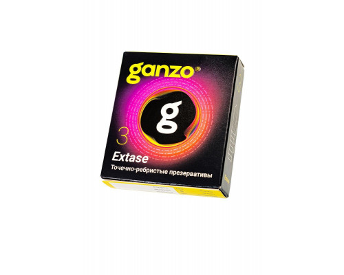 Презервативы Ganzo, extase, латекс, точечные, ребристые, анатомичные, 18 см, 5,2 см, 3 шт.