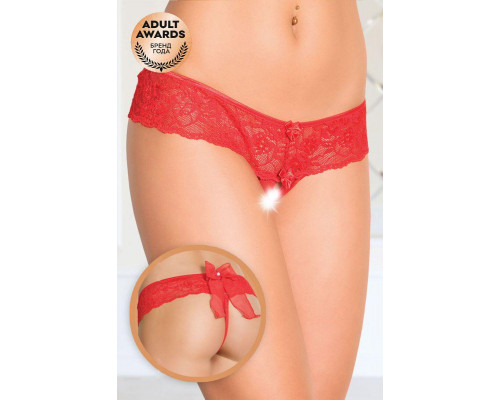 Шортики с бантиком открытые кружевные SoftLine Collection, красный, M/L