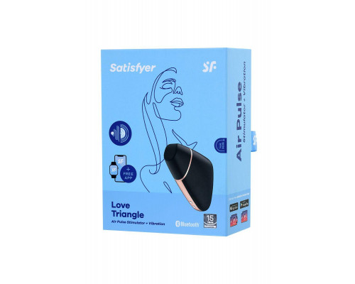 Вакуум-волновой стимулятор с вибрацией Satisfyer Love Triangle Connect App, силикон, черный, 8,8см
