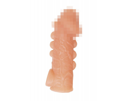 Насадка реалистичная KOKOS COCK SLEEVE 008-S с дополнительной стимуляцией, TPE, телесная, 13.8 см