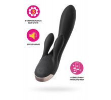 Вибратор с клиторальным стимулятором Satisfyer Double Flex Connect App, черный, силикон, 20 см