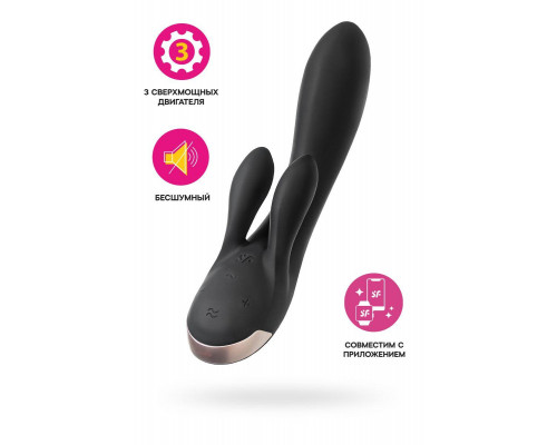 Вибратор с клиторальным стимулятором Satisfyer Double Flex Connect App, черный, силикон, 20 см