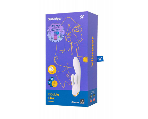 Вибратор с клиторальным стимулятором Satisfyer Double Flex Connect App, белый, силикон, 20 см