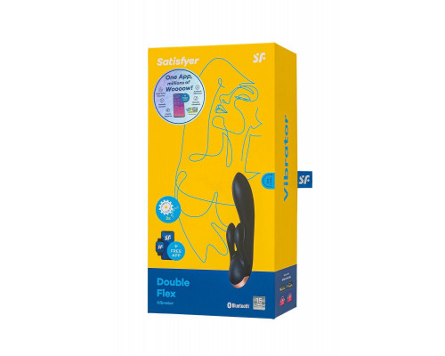 Вибратор с клиторальным стимулятором Satisfyer Double Flex Connect App, черный, силикон, 20 см