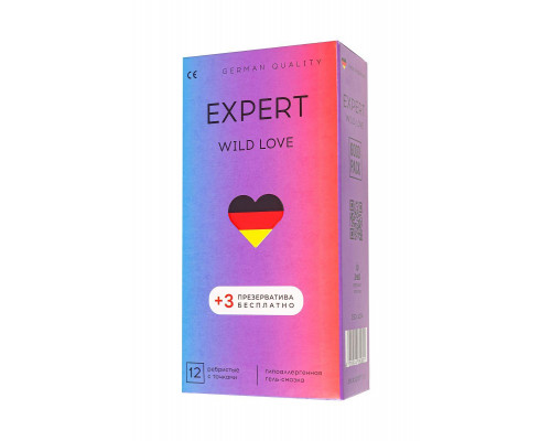 Презервативы EXPERT Wild Love Germany 12шт +(3 бесплатно), ребристые с точками
