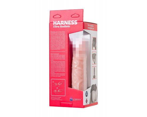 Страпон на креплении LoveToy с поясом Harness, реалистичный, neoskin, телесный, 20 см