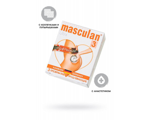 Презервативы Masculan, ultra 3, продлевающие, 19 см, 5,3 см, 3 шт.