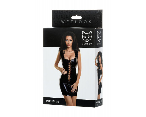 Платье Glossy MICHELLE из материала Wetlook с заклепками, черный, XL