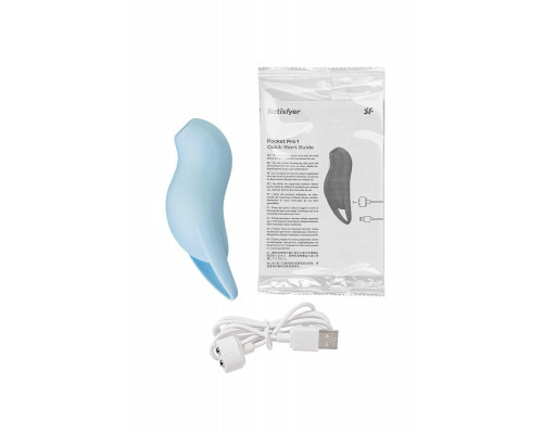 Вакуум-волновой стимулятор клитора с вибрацией Satisfyer Pocket Pro 1, силикон, голубой, 13,9 см