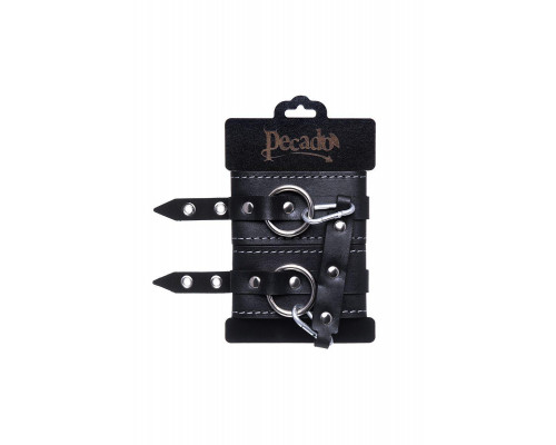 Оковы Pecado BDSM, двухслойные с белой строчкой, натуральная кожа, черные