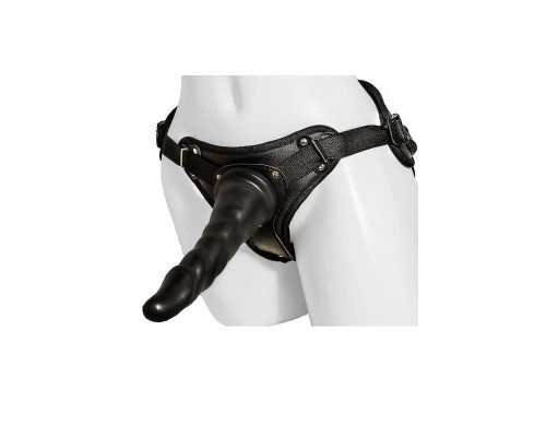 Страпон LoveToy с поясом Harness, с 2 насадками, neoskin, черный, 17,5 см