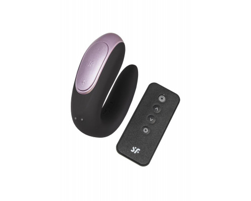 Стимулятор для пар Satisfyer Double Fun Connect App, с пультом ДУ, силикон, черный, 9 см