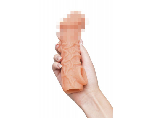 Насадка реалистичная KOKOS COCK SLEEVE 007-L с дополнительной стимуляцией, TPE, телесная, 15.6 см