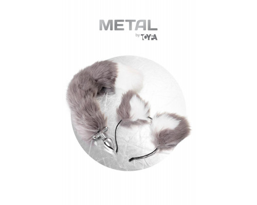 Анальная втулка с хвостом и ушки Metal by Toyfa, металл, серебристая, 44,4 см