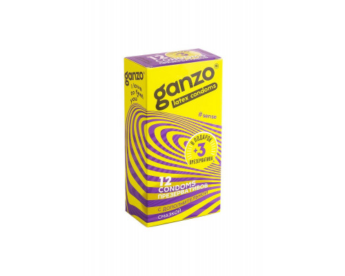 Презервативы Ganzo, sense, ультратонкие, латекс, 18 см, 5,2 см, 15 шт.