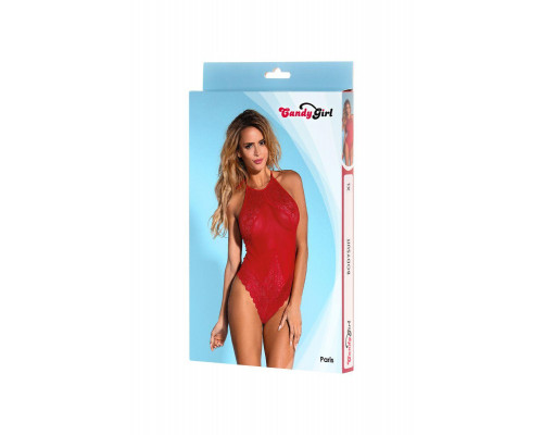Боди Candy Girl Paris, кружево, сетка, красный, XL