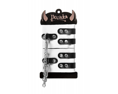 Оковы Pecado BDSM, мягкие, с двумя ремешками, с люверсами, натуральная кожа, бело-чёрные