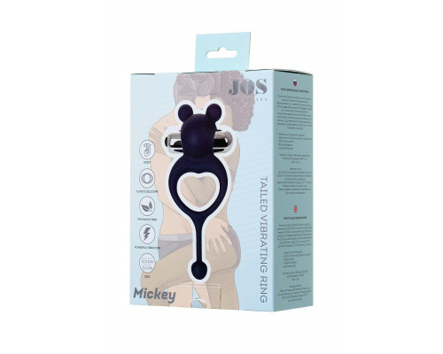 Виброкольцо с хвостиком JOS MICKEY, силикон, синий, 12,5 см
