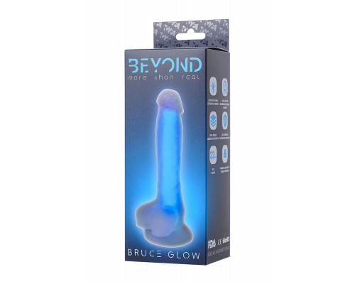 Фаллоимитатор, светящийся в темноте, Beyond by Toyfa Bruce Glow, силикон, синий, 22 см