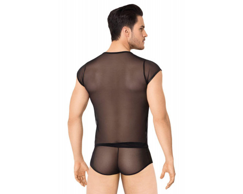 Костюм-сетка с полосками мужской SoftLine Collection (майка, шорты), черный, XL