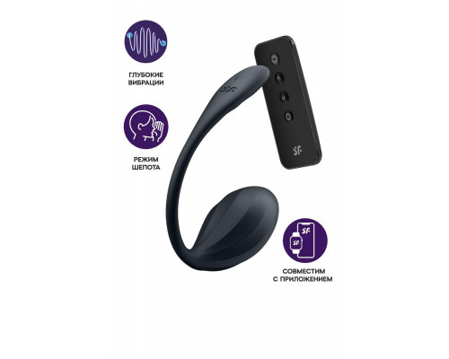 Виброяйцо Satisfyer Ribbed Petal Connect App с пультом ДУ, черное, 7,8 см