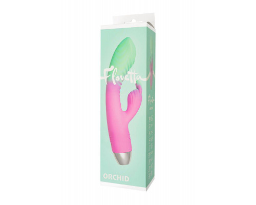 Вибратор для точки G с клиторальной стимуляцией, Flovetta ORCHID, силикон, мятно-розовый, 21 см