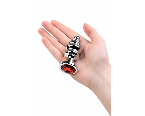 Анальная втулка Metal by TOYFA, металл, серебряная, с красным кристаллом, 8 см, Ø 3,5 см, 95 г