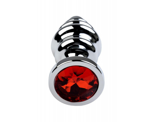 Анальная втулка Metal by TOYFA, металл, серебряная, с красным кристаллом, 8 см, Ø 3,5 см, 95 г