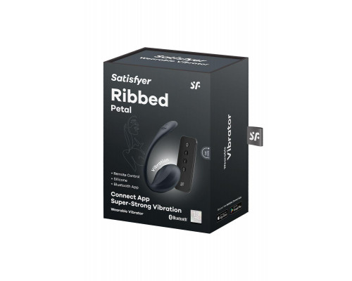 Виброяйцо Satisfyer Ribbed Petal Connect App с пультом ДУ, черное, 7,8 см