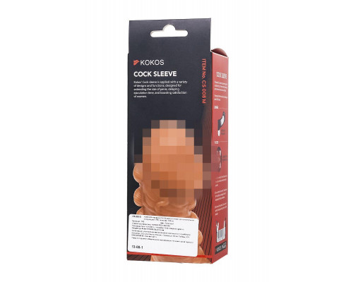 Насадка реалистичная KOKOS COCK SLEEVE 008-M с дополнительной стимуляцией, TPE, телесная, 15.6 см