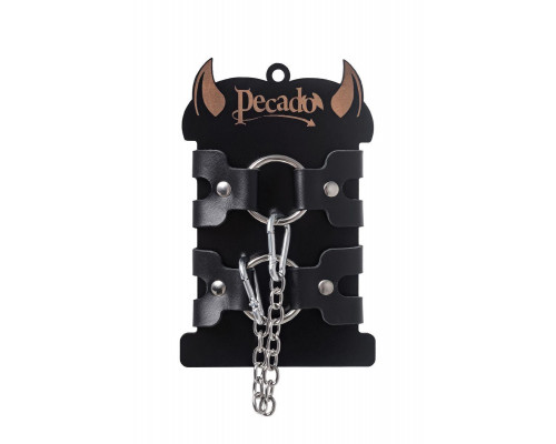 Наручники-браслеты Pecado BDSM, из двух ремешков, натуральная кожа, чёрные