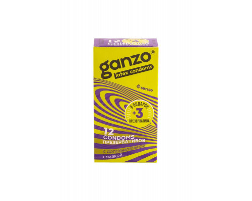 Презервативы Ganzo, sense, ультратонкие, латекс, 18 см, 5,2 см, 15 шт.