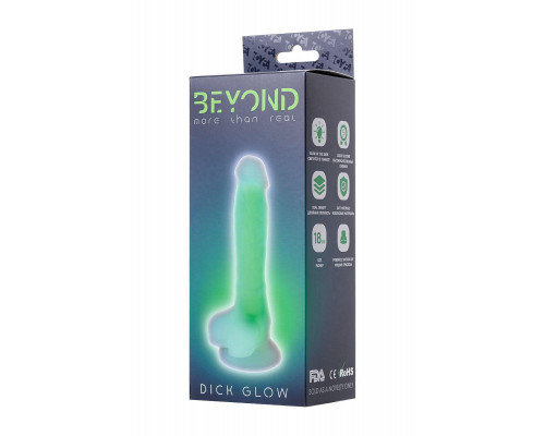 Фаллоимитатор, светящийся в темноте, Beyond by Toyfa Dick Glow, силикон, зелёный, 18 см
