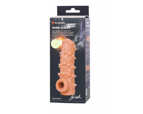 Насадка реалистичная KOKOS NUDE SLEEVE с дополнительной стимуляцией, TPE, телесная, 14 см