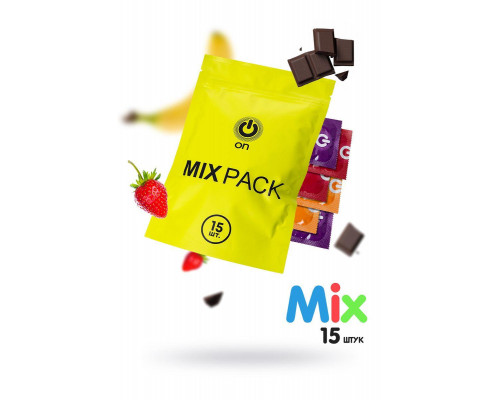 Презервативы On, mix, цветные, аромат, 18,5 см, 5,4 см, 15 шт.