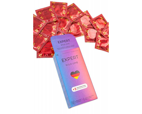 Презервативы EXPERT Wild Love Germany 12шт +(3 бесплатно), ребристые с точками