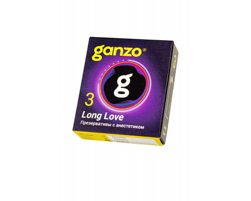 Презервативы Ganzo, long love, латекс, анестезирующий, 18 см, 5,2 см, 3 шт.