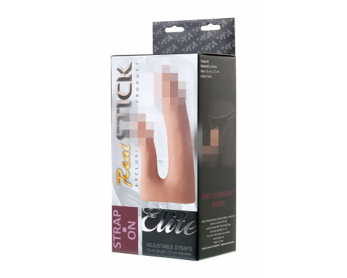 Фаллоимитатор поястной RealStick Elite для двойного проникновения, TPR, телесный, 19 см