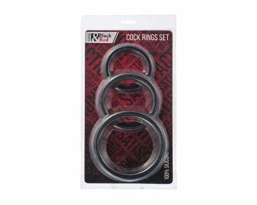 Набор эрекционных колец Black&Red by TOYFA, силикон, чёрный, Ø6/5/4 см