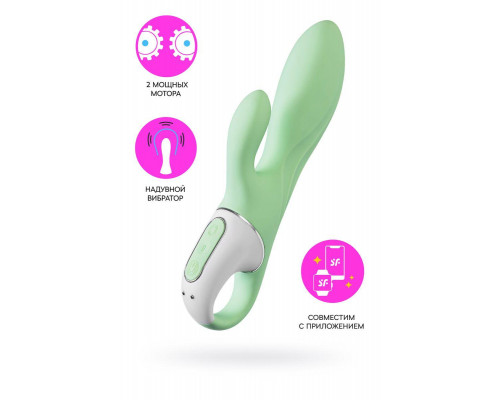 Вибратор с расширением Satisfyer Air Pump Bunny 5+ Connect App, силикон, мятный, 10 см