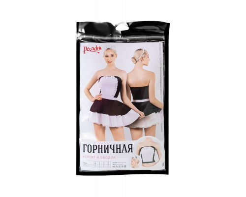Верхняя часть костюма «Горничная», Pecado BDSM, корсет, головной убор, черно-белый, 40